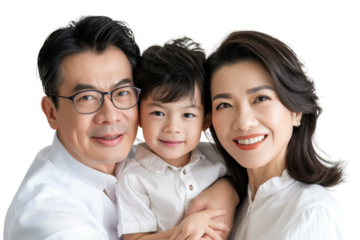 Family father mother son daughter kid studio photo transparent background