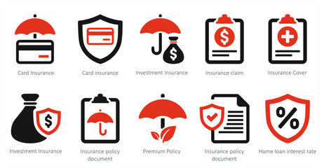 A set of 10 Insurance icons as card insurance, investment insurance, insurance claim