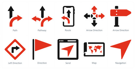 A set of 10 Navigation icons as path, path way, route