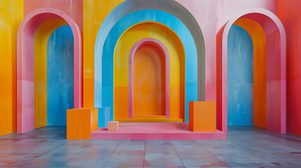 Colorful Arched Corridors in a Modern Abstract Design