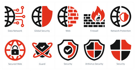 A set of 10 Security icons as data network, global security, web