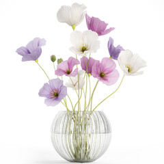  Small bouquet of wildflowers in a vase with poppy isolated on white background