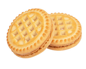 Tasty sandwich cookies with cream isolated on white