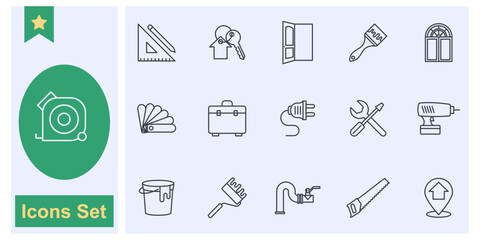 construction, renovation icon set symbol collection, logo isolated vector illustration