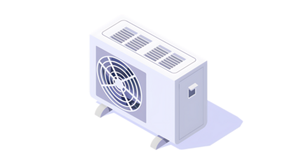A simple flat vector isometric icon with a white background of a summer air conditioner condenser 