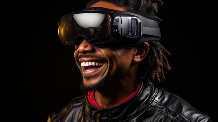 Man with a beaming smile enjoying a VR experience.