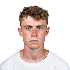 Obraz premium Portrait of a handsome young man in casual clothes t-shirt with straight face, male model isolated on transparent background