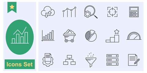 data analytics icon set symbol collection, logo isolated vector illustration