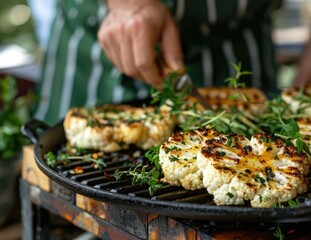 Grilled cauliflower with lemons and herbs