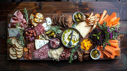 A beautifully arranged charcuterie board, but with vegan cheeses and meat alternatives, showcasing the creativity in plant-based cuisine.