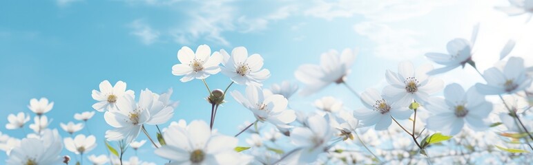 Obraz premium a white flower is in motion with a blue sky