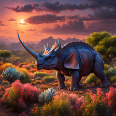 Triceratops living in the forest, ai-generatet - 796649369
