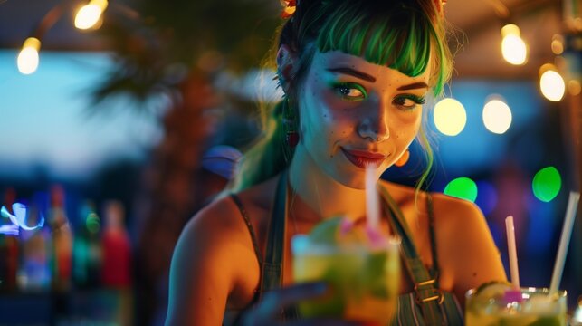 Kreativit&auml;t im Glas: Barkeeperin bei der Gartenparty