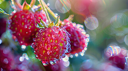 A close-up of vibrant, fresh berries with morning dew, showcasing nature's simplicity and beauty.