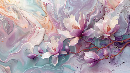 Fluid abstract expressionism, blooming flowers, Aesthetics colorful floral inspirational tenderness illustration, oil paint, Wall decoration photo, Generated AI.