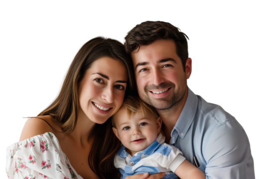 Family father mother son daughter kid studio photo transparent background