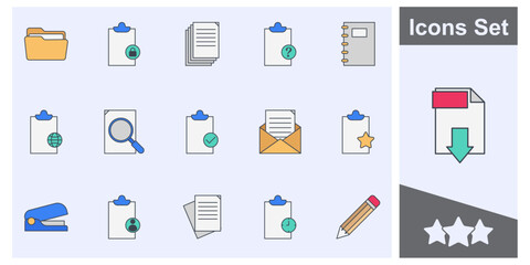 Clipboard, checklist, report, survey or agreement icon set symbol collection, logo isolated vector illustration