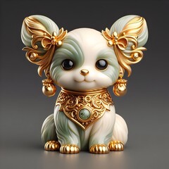 황금 장식 귀여운 얼룩 강아지 인형 조각