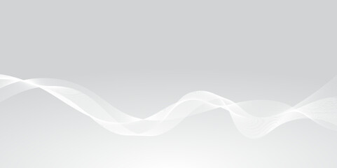 Obraz premium Gray and white abstract background with flowing particles. Digital future technology concept. Abstract white paper wave background and abstract gradient and white wave curve lines. 