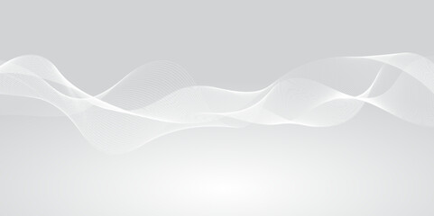 Gray and white abstract background with flowing particles. Digital future technology concept. Abstract white paper wave background and abstract gradient and white wave curve lines.	