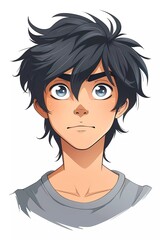 youth anime style character vector illustration design. Manga Anime Boy Black Hair Cartoon Face. face youth anime style character vector illustration design.