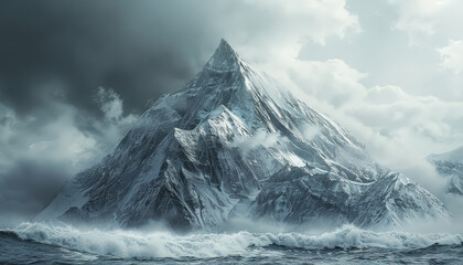 A large white mountain is the main focus of the image - obrazy, fototapety, plakaty
