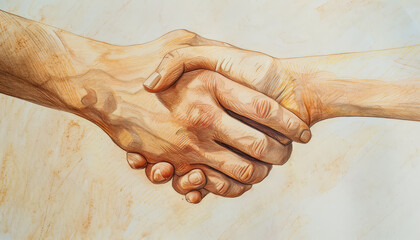 Two hands clasped together, one white and one brown