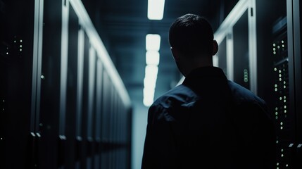 A technical employee works in a server room, close-up. A IT specialist repairing hard drives in a server room.