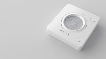A white plastic button with an audio speaker and digital display on the right side of it  - obrazy, fototapety, plakaty