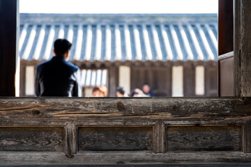View of the wooden threshold in the traditional Korean house