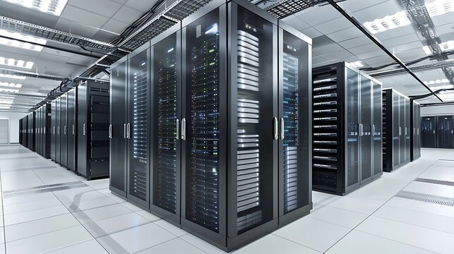 Data center in server room with server racks