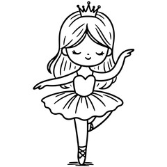 cute girl Princess ballet dancer standing in a graceful tendu position with one foot extended along the floor and arms extended to the side