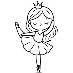 cute girl Princess ballet dancer The Grand Battement Pose: The princess lifts one leg into the air, keeping it straight and extended, arms in a graceful position