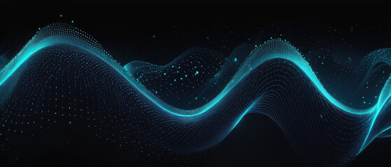 Digital wave with many dots and particles. Abstract dynamic wave background. Technology or science banner