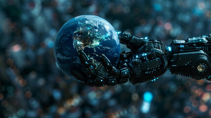 Robot hand holding planet Earth