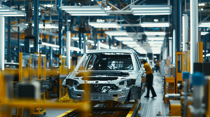 Portrait of Automotive Industry Engineer at Car Factory Facility.
