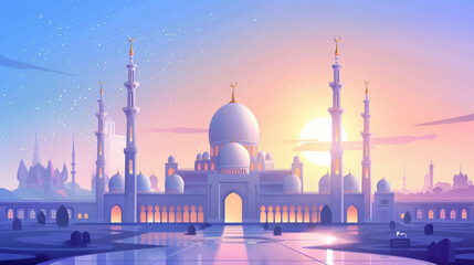 Illustration of the beautiful shiny mosque - obrazy, fototapety, plakaty