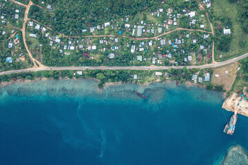 Drone view of part small island of Sanma in Vanuatu, South Pacific Ocean. Turquoise water, travel.