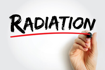 Radiation is energy that comes from a source and travels through space at the speed of light, text concept background - 796658922