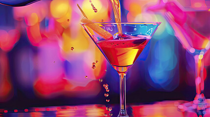 An animated sequence of a classic cocktail being mixed, illustrating the fluid motion and artistry of mixology.