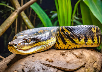 Fototapeta premium Anaconda snake. Anaconda in the wild. Beautiful snakes that live in nature