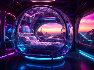 Floating in Stardust: Sleeping Pod Adventures in Space Tourism - obrazy, fototapety, plakaty