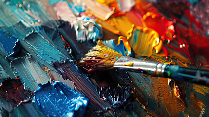 Fototapeta premium An artist's palette, alive with bold, splashy paints, each stroke on the canvas a testament to creativity's boundless realm.