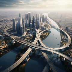 view of the city, bridges fuse engineering and architecture, evolving into distintive urban land...