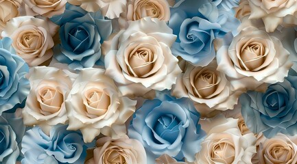 3d wallpaper stretch ceiling, blue and beige roses pattern frame background