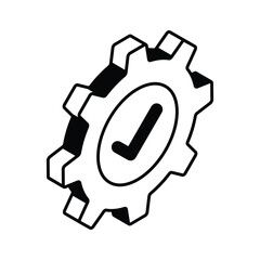 Tick inside cogwheel, concept isometric icon of verified settings