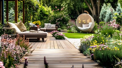 Garden landscape with patio area