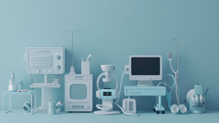 Medical equipment 3d , wellness and online healthcare concept