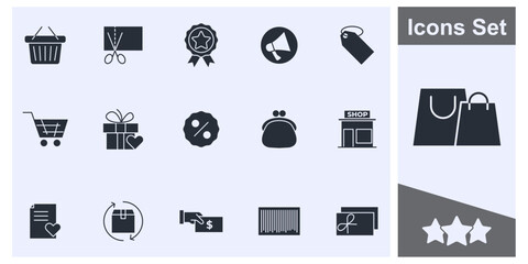 Shopping malls, retail icon set symbol collection, logo isolated vector illustration