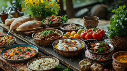 Traditional Georgian cuisine presented in an artistic and creative manner.